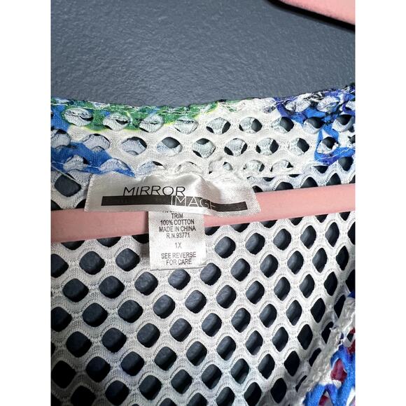 Mirror Image Open Knit Swimsuit Cover Up Coastal Grandma Cherry Floral 1x Women - Picture 4 of 10